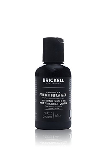 Brickell Men's Rapid Wash - Natural & Organic 3 in 1 Body Wash Gel for Men –Evergreen Scent -2oz