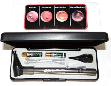 LIGHTED Ear Curettes plus HARD CASE-Third Generation Dr Mom Slimline Stainless LED Pocket Otoscope now includes True View Full Spectrum LED and Pocket Clip