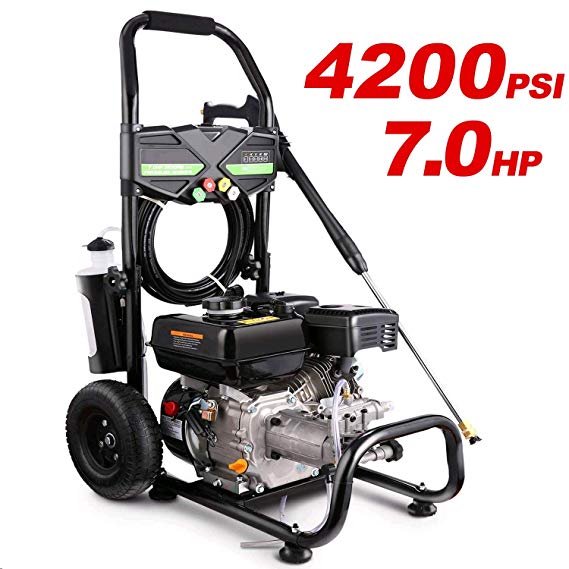 Pujua 4200PSI 2.8GPM Gas Pressure Washer Power Washer 212CC Gas Pressure Washer Powered, High-Pressure Hose 5 Nozzles, 2-Year Warranty (Black)