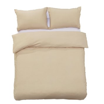Word of Dream Brushed Microfiber Solid Duvet Cover Sets 2 PC, Luxury Soft, Twin - Beige