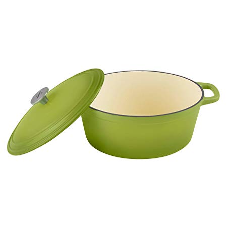 Zelancio Cookware 6-Quart Enameled Cast Iron Oval Dutch Oven Cooking Dish with Skillet Lid, Green