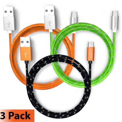 Pawtec Premium USB 20 A Male to Micro B USB Charger with Sync 480-Mbps 33 Feet1 Meter Nylon Braided Charger Cable 3 Color Pack