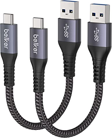 Belker USB C Cable Short 15cm/0.15M 2Pack 10Gbps Data USB3.1 Gen2 Type C Android Auto Cable QC3.0 3A USB A to C Fast Charger for Samsung Note20 Galaxy S22/S21/S20 Galaxy Z Flip3 TabS8 Pixel6 OnePlus9