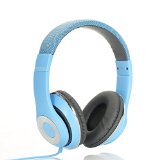 AUSDOM Lightweght wire Over-Ear HD stereo headset Soft leather ear cups with In-line Mic - Blue