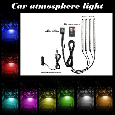 eTzone LED Car Interior Underdash Lighting Kit Sound Activated Control Atmosphere Lamp Strip Glow Neon Wireless control Multi-Color Lights(black)