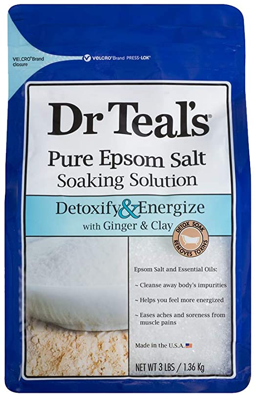 Dr Teal's Pure Epsom Salt Soaking Solution to Detoxify and Energize with Ginger and Clay, 1.36 kg
