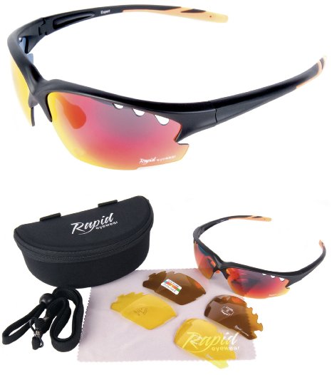 Rapid Eyewear Expert Black Polarised Sunglasses for Sport, With Interchangeable Lenses