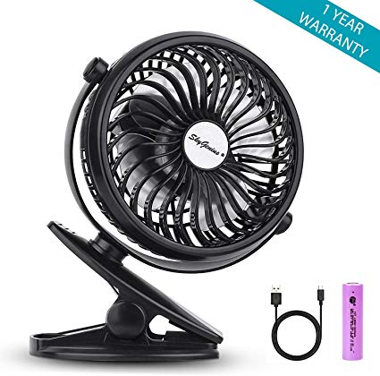 SkyGenius Battery Operated Clip on Stroller Fan, Portable Mini Desk Fan with Rechargeable Battery, USB Powered Fan for Office Outdoor Gym