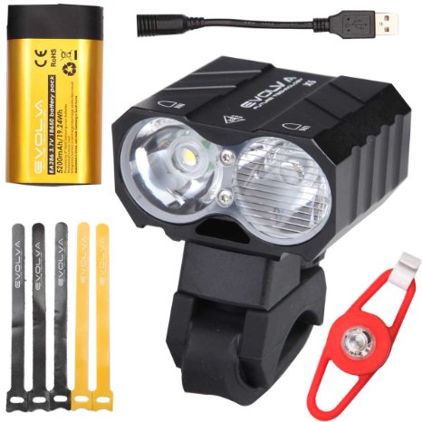 Evolva Future Technology1800LM Cree Led Mountain Bike Light with Rechargeable Samsung 7 Hours Battery Pack