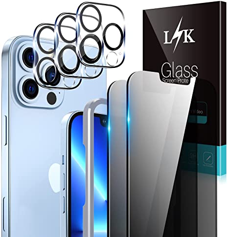 LϟK 2 Pack Privacy Screen Protector Compatible for iPhone 13 Pro Max 5G 6.7 inch with 3 Pack Camera Lens Protector [Not for iPhone 13 Pro] Tempered Glass Film, Case Friendly, Installation Tray