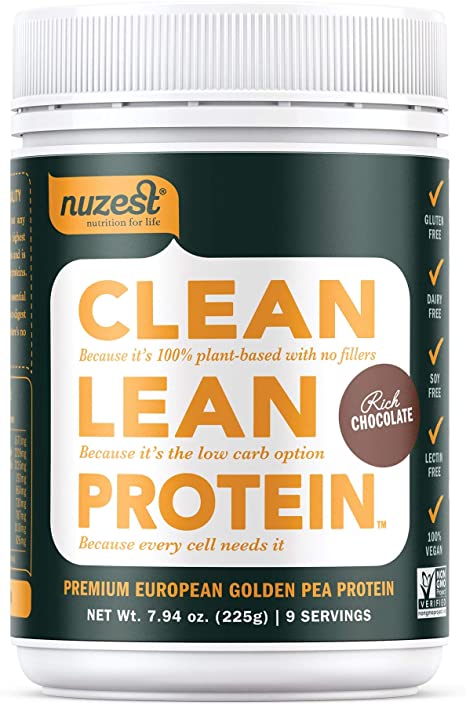 Nuzest Clean Lean Protein - Premium Pea Protein Powder, Plant-Based, Vegan, Dairy Free, Gluten Free, GMO Free, Rich Chocolate, 9 Servings, 7.9 oz