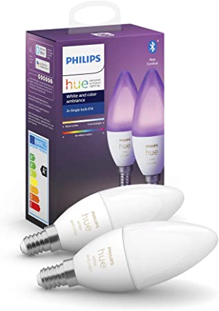 Philips Hue Twin Pack White and Colour Ambiance Candle LED Smart Bulb [E14 Edison Screw] with Bluetooth, Works with Alexa, Google Assistant and Apple Homekit