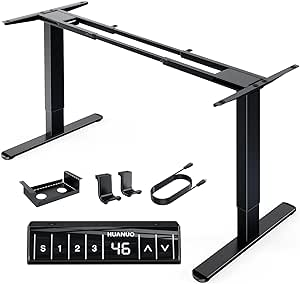 HUANUO Dual Motor Electric Standing Desk Legs, 265 lbs Super Power Load Capacity. for Max 90″ x 31.5″ Desktops, Stand Up Frame Adjustable Height, for Home Office, DIY Computer Workstation, Frame Only