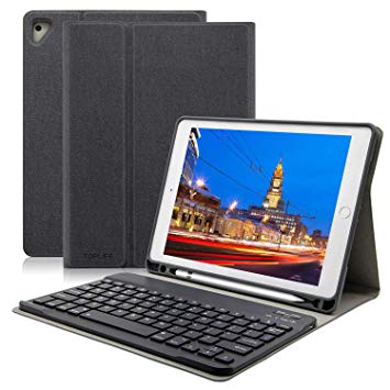 9.7 iPad Keyboard Case with Pencil Holder, Ultra-Thin Slim Shell Protective Cover, Wireless Bluetooth Keyboard for Apple iPad Pro 2017/2018 (Black)
