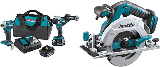 Makita XT288T 18V LXT Lithium-Ion Brushless Cordless 2-Pc. Combo Kit (5.0Ah) & XSH03Z 18V LXT Lithium-Ion Brushless Cordless 6-1/2" Circular Saw