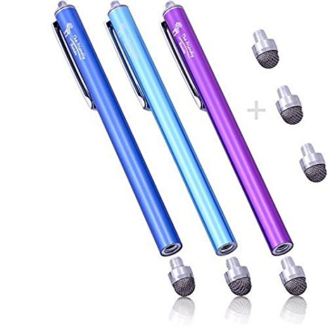 The Friendly Swede Replaceable Micro-Knit Tip Hybrid Stylus with Lanyards, Cloth and Replacement Tips (3 Pack) (Dark Blue   Light Blue   Purple)