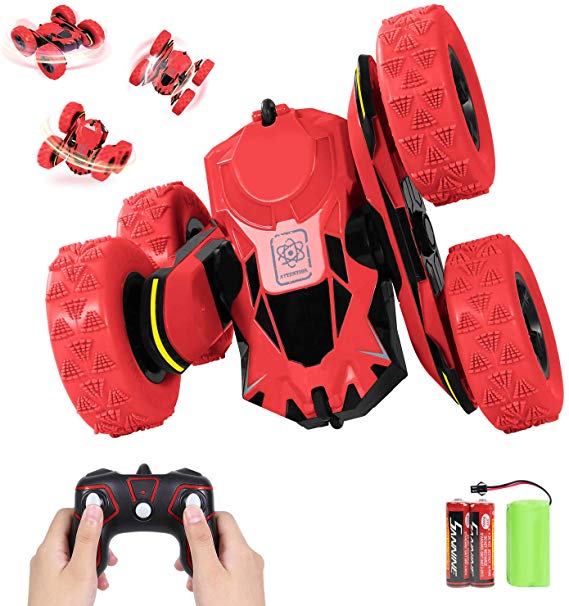 SGILE RC Stunt Car Toy, Remote Control Car with 2 Sided 360 Rotation for Boy Kids Girl, Red