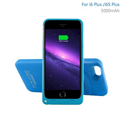 YHhao 5000mAh Charger Case for 5.5' iPhone 6 Plus /6S Plus, Slim Fit Slider Design, Portable Battery Bank with Stand(Please Use Your Original Lightening for Charging) - Blue