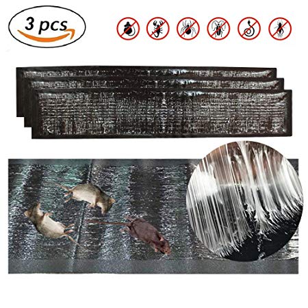 Sam4shine 3 pieces Extra Large PU Leather Mouse Glue Mats(47.5" 11"), Strong Adhesive Rats Glue Traps Mats, Peanut Butter Scented for Pest, Insect, Rats, Rodents, Cockroaches, Snakes, Spiders (3)