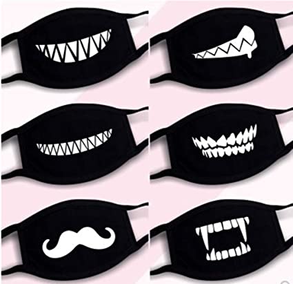 6 Pack Cotton Cartoon Mouth Mask Cloth Face Covering Unisex Reusable Face Bandana Dust proof (Teeth)