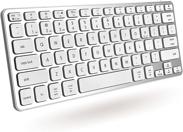 Macally Backlit Bluetooth Keyboard for All Devices - Great for Saving Space - Rechargeable Small Wireless Keyboard Bluetooth - 78 Key Compact Wireless Keyboard Backlit (Crisp White LEDs) - Silver