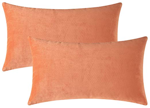 Mixhug Set of 2 Cozy Velvet Rectangle Decorative Throw Pillow Covers for Couch and Bed, Pale Coral, 12 x 20 Inches