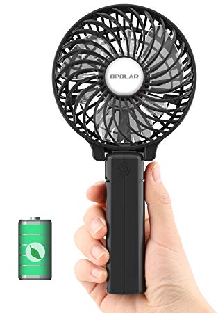 OPOLAR Hand Held Battery Operated Face Fan, Small Rechargeable Portable Travel Fan with 2200mAh Battery, Foldable, 3 Settings, Powerful Airflow, Ideal for Trip, Disney, Football Game Use - Black