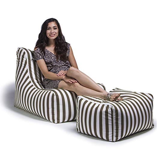 Jaxx Ponce Outdoor Bean Bag Lounge Chair & Leon Ottoman, Taupe Stripes