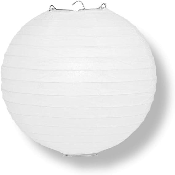 Quasimoon PaperLanternStore Decorative Paper Lantern - (Single, 12-Inch, White, Even Ribbing) Round Paper Lantern - Ideal Wedding and Party Decor or Home Accent, Lighting Optional