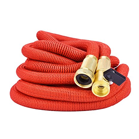 WAOAW 50' Expandable Hose - Flexible Expanding Garden Hose with Solid Brass Ends, Double Latex Core, NOT inlcuding Spray Nozzle (50', Red)