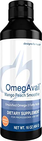 Designs for Health OmegAvail Smoothie - Mango Peach TG Fish Oil Emulsion, Triglyceride Fish Oil (43 Servings / 16oz)