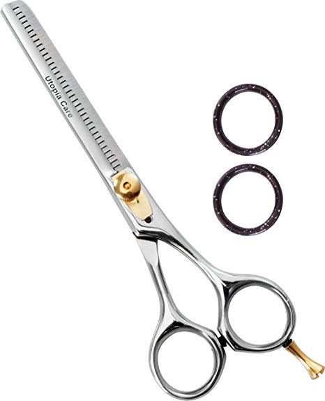 Utopia Care 6.5" Professional Barber Thinning / Texturizing Scissors, Comfort Grip Triple Ring with Adjustable Tension and Finger Inserts, Sculpt and Layer Haircuts for Men and Women With These Professional Grade Texturizing Scissors, Easy to Disinfect, Resist Rust and Tarnish