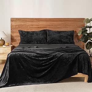 PHF Truly Velvet Sheet Set King Size, 4PCS Ultra Soft Sheets Set, Luxury Cozy Warm Sheets Set for Fall & Winter, No Pilling, No Shedding, Deep Pocket Velvet Bed Sheet Up to 15", Black