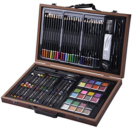 Goplus 80-piece Deluxe Art Set Drawing and Painting w/ Wood Case & Accessories