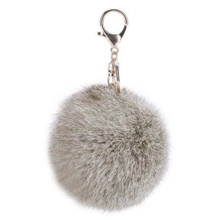 Leegoal Novelty Rabbit Fur Ball Charm Key Chain for Car Key Ring or Bag (Gray)