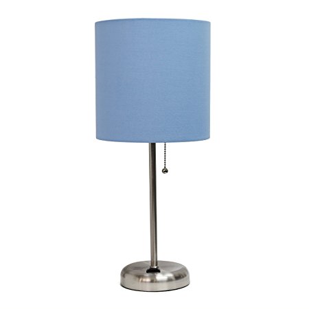 Limelights LT2024-BLU Stick Lamp with Charging Outlet and Fabric Shade, Blue