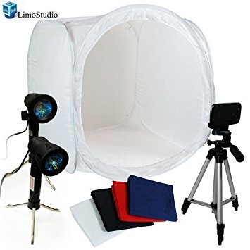 LimoStudio Photography Table Top 24" Softbox Studio Kit - Photo Soft Box Tent, Two Portable High-Output 50W Photo Lights, 50" Portable Camera Video Tripod, Cell Phone Tripod Holder, AGG373