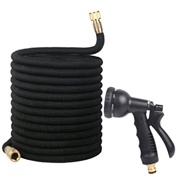 Uvistare 75FT Expandable Garden Hose with Water Spray Gun and Solid Brass Fittings Black