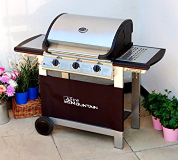 Everest 3 Burner Gas Barbecue - Stainless Steel, Cast Iron Burners, Grill & Griddle with Free Propane Regulator & Hose