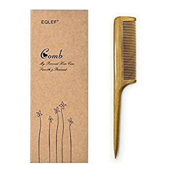 EQLEF® Premium Quality Natural Green sandalwood no static handmade comb (tail)