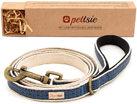 Pettsie Leash Dog Pet Made from Sturdy Durable Hemp, 5 Ft Long, Double Layer for Safety and Padded Handle for Extra Comfort and Control, Gift Box Included