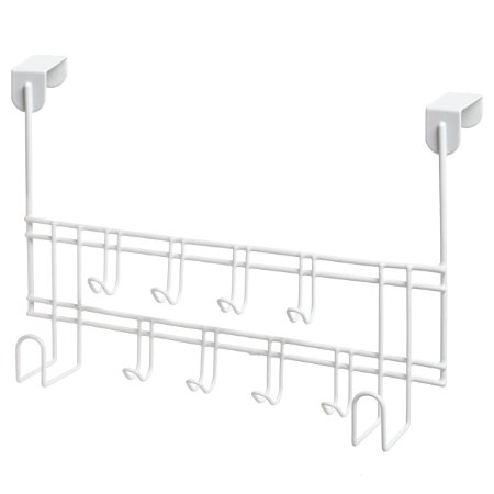 Modern White 10 Hook Metal Wire Over the Door Hanging Storage Organizer Utility Coat Rack - MyGift®
