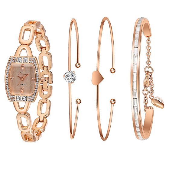 Xinge Womens Rose Gold Square Bangle Watches and Bracelet Sets XG592R/225458