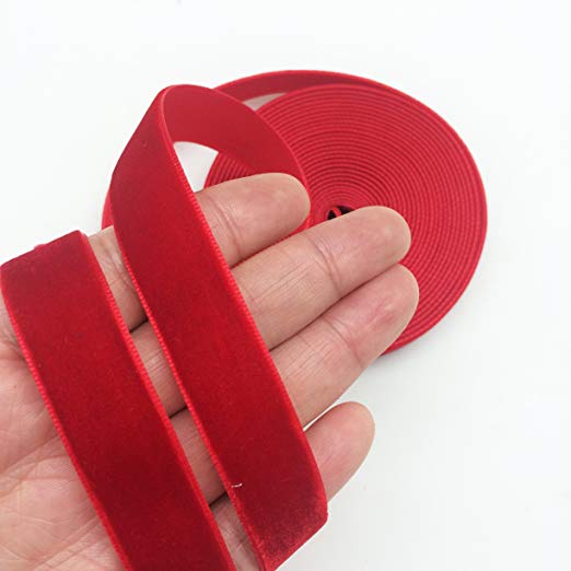 PEPPERLONELY 5 Yards Single Face Velvet Ribbon 16mm (5/8 Inch), Red
