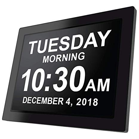 American Lifetime [Newest Version] Day Clock - Extra Large Impaired Vision Digital Clock with Battery Backup & 5 Alarm Options (Black) (Matte Black)