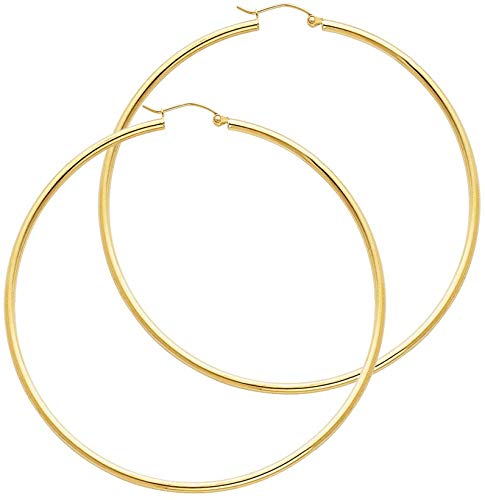 14k Yellow Gold 2mm Thickness Hinged Hoop Earrings - 10 Different Size Available