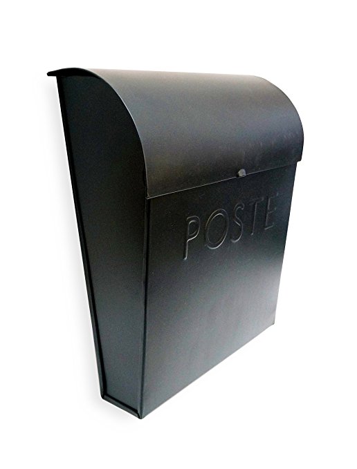 NACH MB-44765-FR Euro Mailbox with Newspaper Holder, French - Wall Mounted Post Box, Black, 12 x 11.2 x 4.5 inch