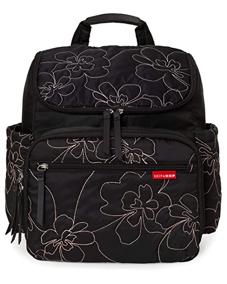 Skip Hop Diaper Bag Backpack: Forma, Multi-Function Baby Travel Bag with Changing Pad & Stroller Attachment, Black Floral