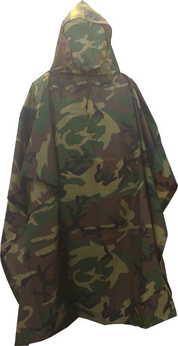 Military Style Ripstop Nylon Poncho Size: 55 x 90" Made in U.S.A. Ripstop Rain Poncho