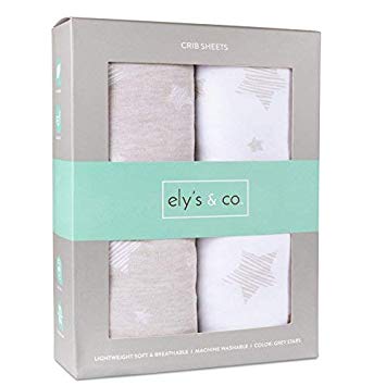 Crib Sheet Set 2 Pack 100% Jersey Cotton for Baby Girl and Baby Boy by Ely's & Co. - Tan Drawn Star by Ely's & Co.